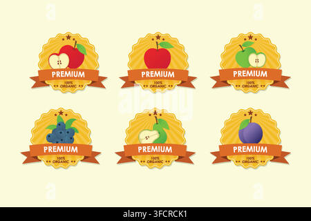 Premium Apple Fruit Label Collection With Ribbons Stock Vector