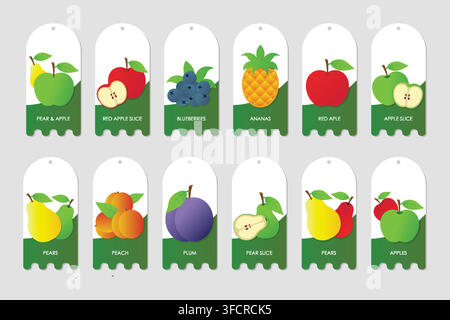 Fresh Mixed Fruit Carton Label Collection Stock Vector
