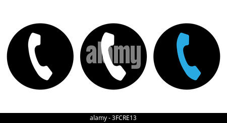Minimalist telephone receiver icon set with online chat speech bubbles inside circular frames featuring multiple graphic style variations Stock Vector