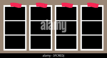 White Blank Paper Memo Notes Set with Black Tape Stock Vector