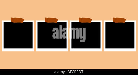 White Blank Paper Memo Notes Set with Black Tape Stock Vector