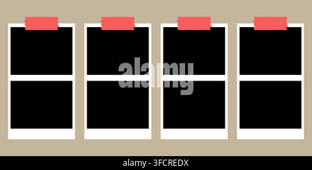 White Blank Paper Memo Notes Set with Black Tape Stock Vector