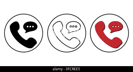 Phone call with speech bubble icon set inside circles isolated on white background Stock Vector