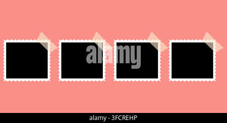 White Blank Paper Memo Notes Set with Black Tape Stock Vector