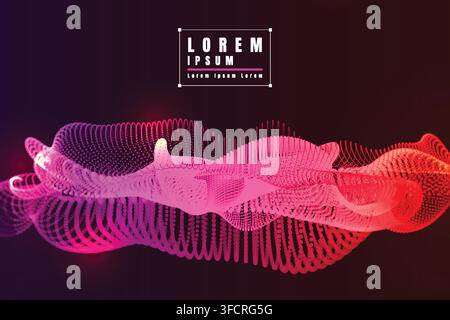 Abstract pink, red, and purple dot‑mesh waves on dark gradient background, symbolizing motion, depth, and modern digital vector design for technology Stock Vector