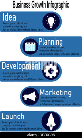 Business Growth Infographic Steps Template with Blue Icons Vector Layout Stock Vector