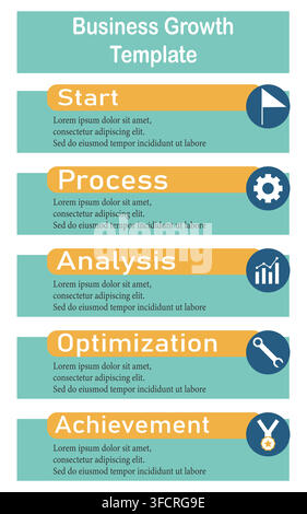 Business Growth Template Infographic Banner with Five Steps Vector Layout Stock Vector