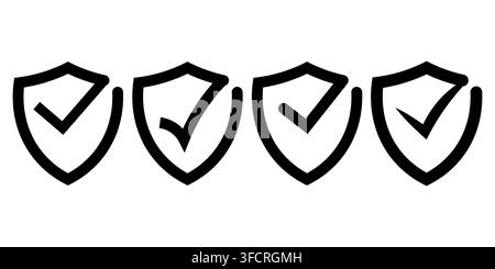 Collection of shield icons featuring check mark symbols representing security Stock Vector