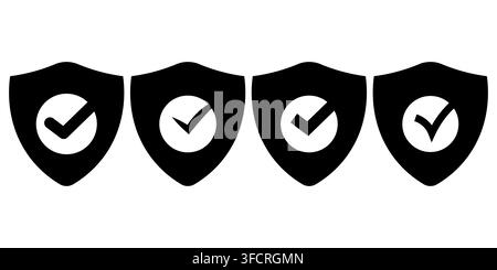 Collection of shield icons featuring check mark symbols representing security Stock Vector