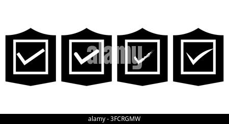 Collection of shield icons featuring check mark symbols representing security Stock Vector