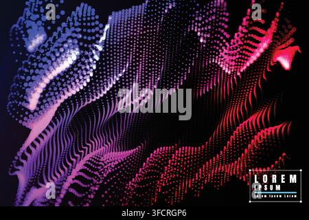 Abstract flowing magenta, pink, and white dot waves on dark background, symbolizing motion, energy, and modern digital visualization for technology Stock Vector