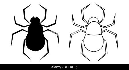 Spider silhouette and outline vector icon set for Halloween design Stock Vector