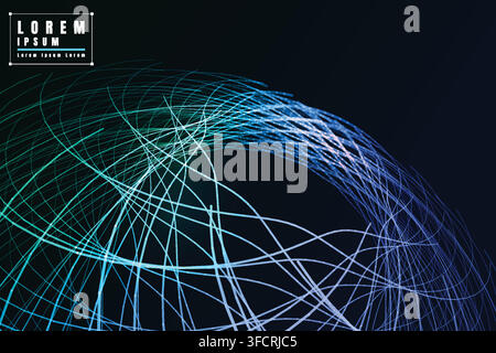 Abstract blue and green wave lines on dark gradient background, symbolizing motion, depth, and modern digital vector design for technology Stock Vector