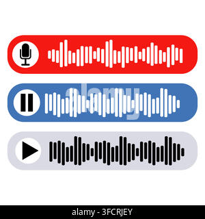 Voice note player UI design layout with microphone and pause button Stock Vector