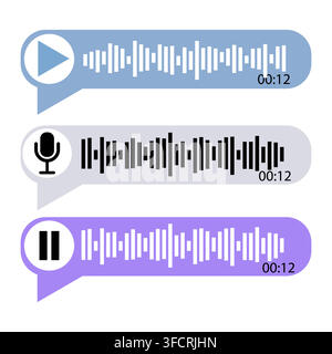 Voice note player UI design layout with microphone and pause button Stock Vector