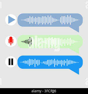 Voice note player UI design layout with microphone and pause button Stock Vector