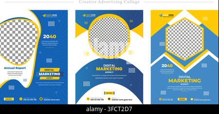 Vector illustration set of creative advertising flyer templates featuring digital marketing poster layout, annual report cover, and image placeholder. Stock Vector