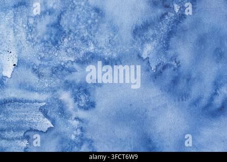 blue abstract watercolor background painted on paper texture Stock Photo