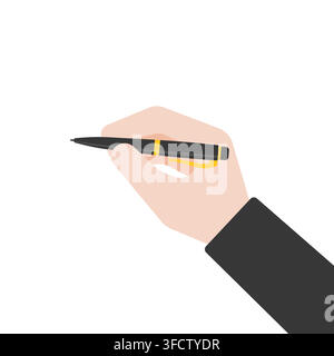 Businessman Hand Holding Black and Gold Ballpoint Pen in Writing Position on White Background Stock Vector