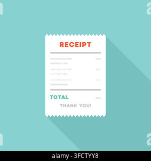 Minimalist Receipt with Shadow Effect on Teal Background Vector Illustration Stock Vector