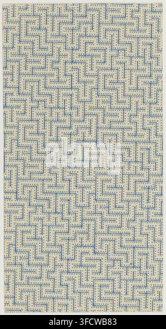 A detailed maze pattern with blue lines on a white background, arranged in a grid-like structure, from a mid-19th century print. Stock Photo