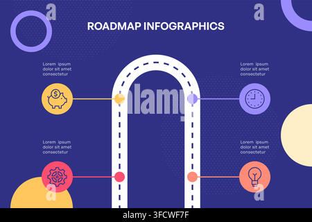 Project Timeline Roadmap Infographic with Circular Milestone Points Vector Illustration Stock Vector
