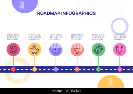 Minimalist Timeline Roadmap Infographic with Horizontal Steps and Milestones Vector Illustration Stock Vector