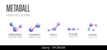 Iridescent metaball logo collection with holographic liquid gradient symbols glossy vector logotypes for branding technology startups medical companie Stock Vector