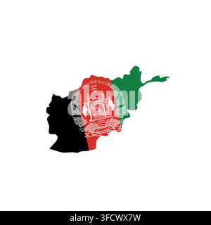 Afghanistan - country map silhouette filled with national flag. Simple flat vector illustration. Stock Vector