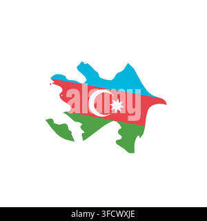 Azerbaijan - country map silhouette filled with national flag. Simple flat vector illustration. Stock Vector