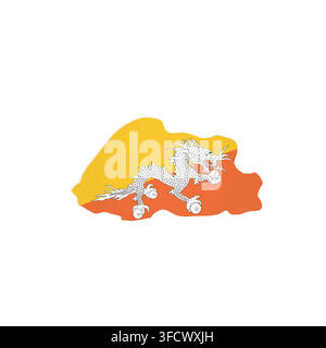 Bhutan - country map silhouette filled with national flag. Simple flat vector illustration. Stock Vector