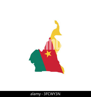 Cameroon - country map silhouette filled with national flag. Simple flat vector illustration. Stock Vector