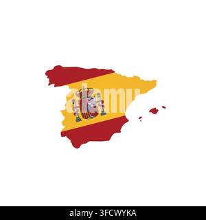 Spain - country map silhouette filled with national flag. Simple flat vector illustration. Stock Vector