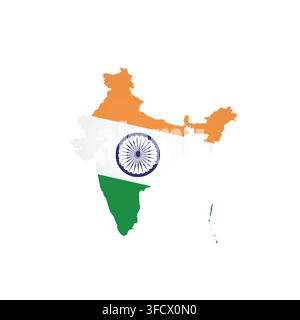India - country map silhouette filled with national flag. Simple flat vector illustration. Stock Vector