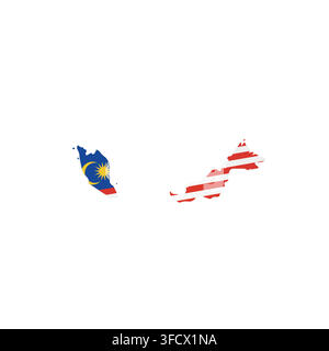 Malaysia - country map silhouette filled with national flag. Simple flat vector illustration. Stock Vector