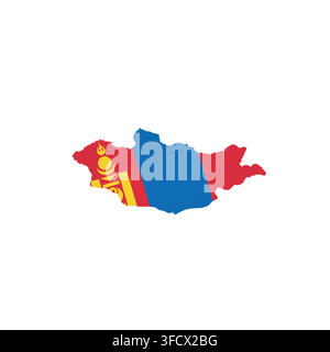 Mongolia - country map silhouette filled with national flag. Simple flat vector illustration. Stock Vector