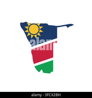 Namibia - country map silhouette filled with national flag. Simple flat vector illustration. Stock Vector