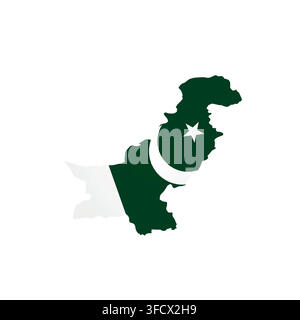 Pakistan - country map silhouette filled with national flag. Simple flat vector illustration. Stock Vector