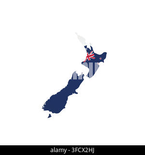 New Zealand - country map silhouette filled with national flag. Simple flat vector illustration. Stock Vector