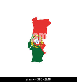 Portugal - country map silhouette filled with national flag. Simple flat vector illustration. Stock Vector