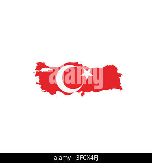 Turkey - country map silhouette filled with national flag. Simple flat vector illustration. Stock Vector