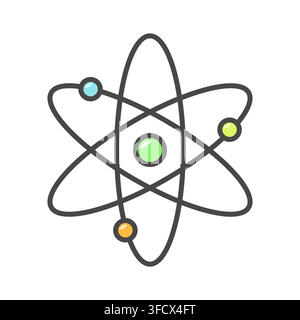 Minimalist Line Art Atom Model Icon with Nucleus and Orbiting Electrons for Physics Science and Nuclear Energy Concept Stock Vector