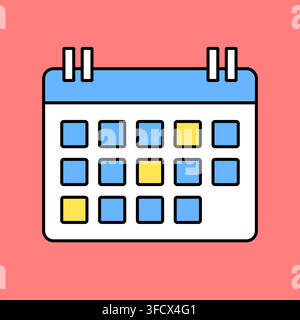 Colorful Flat Line Art Monthly Calendar Icon Displaying Highlighted Date Squares for Event Planning and Schedule Management Stock Vector