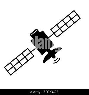 Minimalist Line Art Satellite Icon Emitting Wireless Signal Waves for Telecommunication and Global Network Coverage Stock Vector