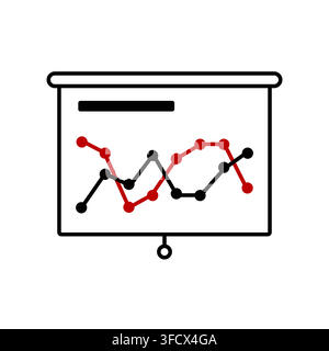 Minimalist Line Art Presentation Screen Icon Displaying Dual Line Charts with Data Nodes for Business Trend and Analytics Tracking Stock Vector