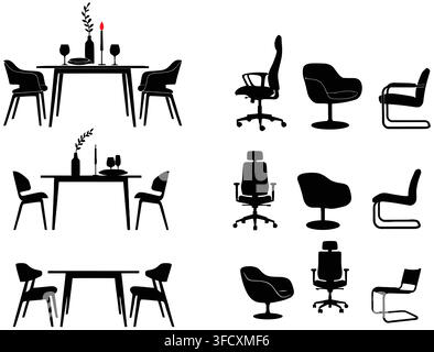 Dining table and office chair silhouette vector graphic Stock Vector