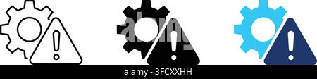 Gear icon with warning triangle symbol, system error and technical failure concept Stock Vector