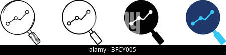 Magnifying glass with growth chart icon, data analysis and market research concept Stock Vector