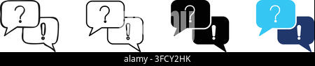 Question and answer icon set. FAQ, support, and speech bubble symbols in hand-drawn, outline, solid, and colored styles. Stock Vector