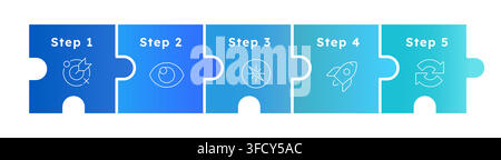 Connected puzzle pieces infographic 5 steps Stock Vector